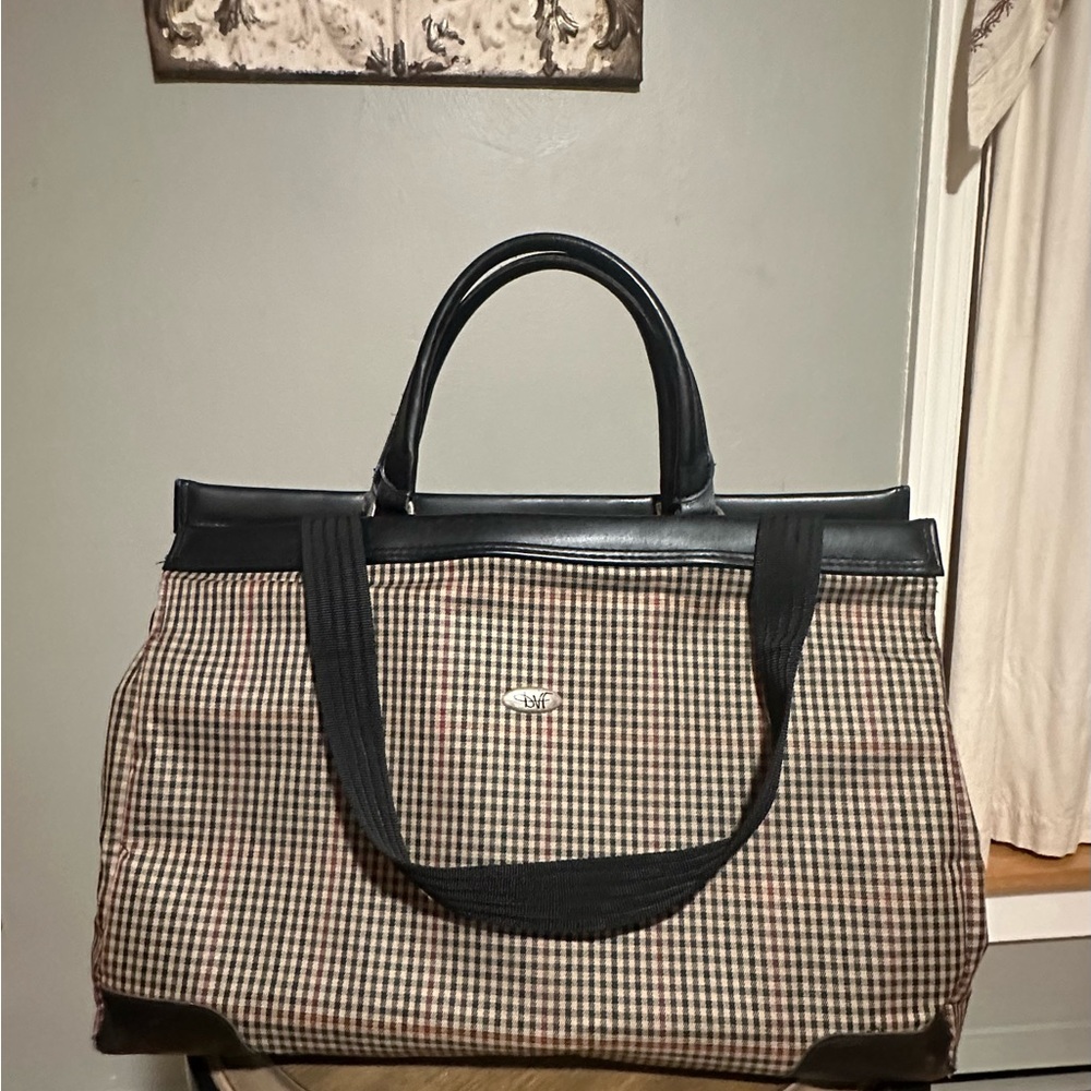 Diane Von Furstenberg Black and Brown Checkered Travel Bag